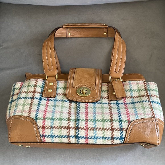 Vintage Coach Tattersall Wool Tweed Plaid Handbag (NWT) Multi Color Plaid - Picture 2 of 10